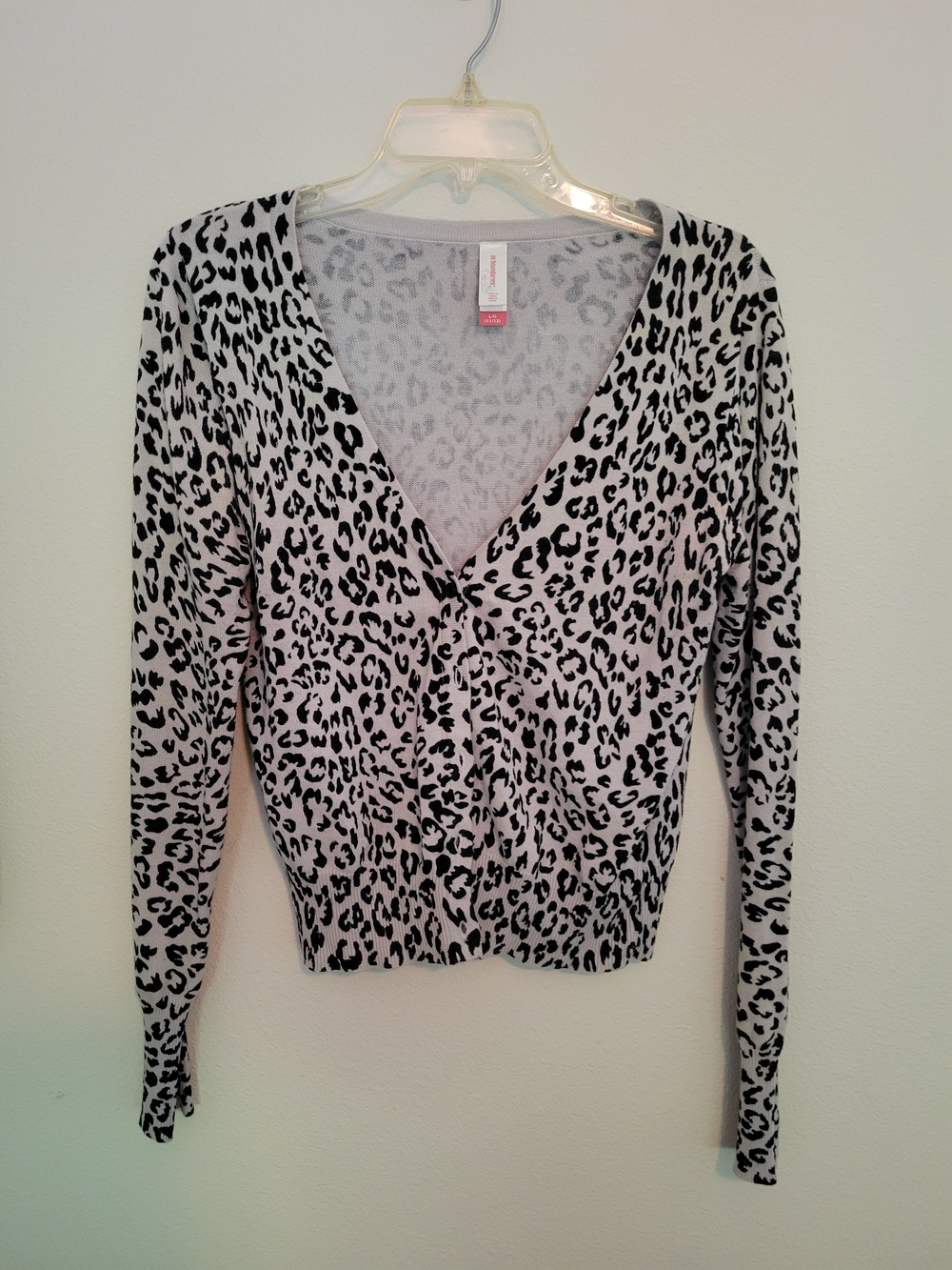 No Boundaries Black and White Leopard Print V-Neck Cardigan